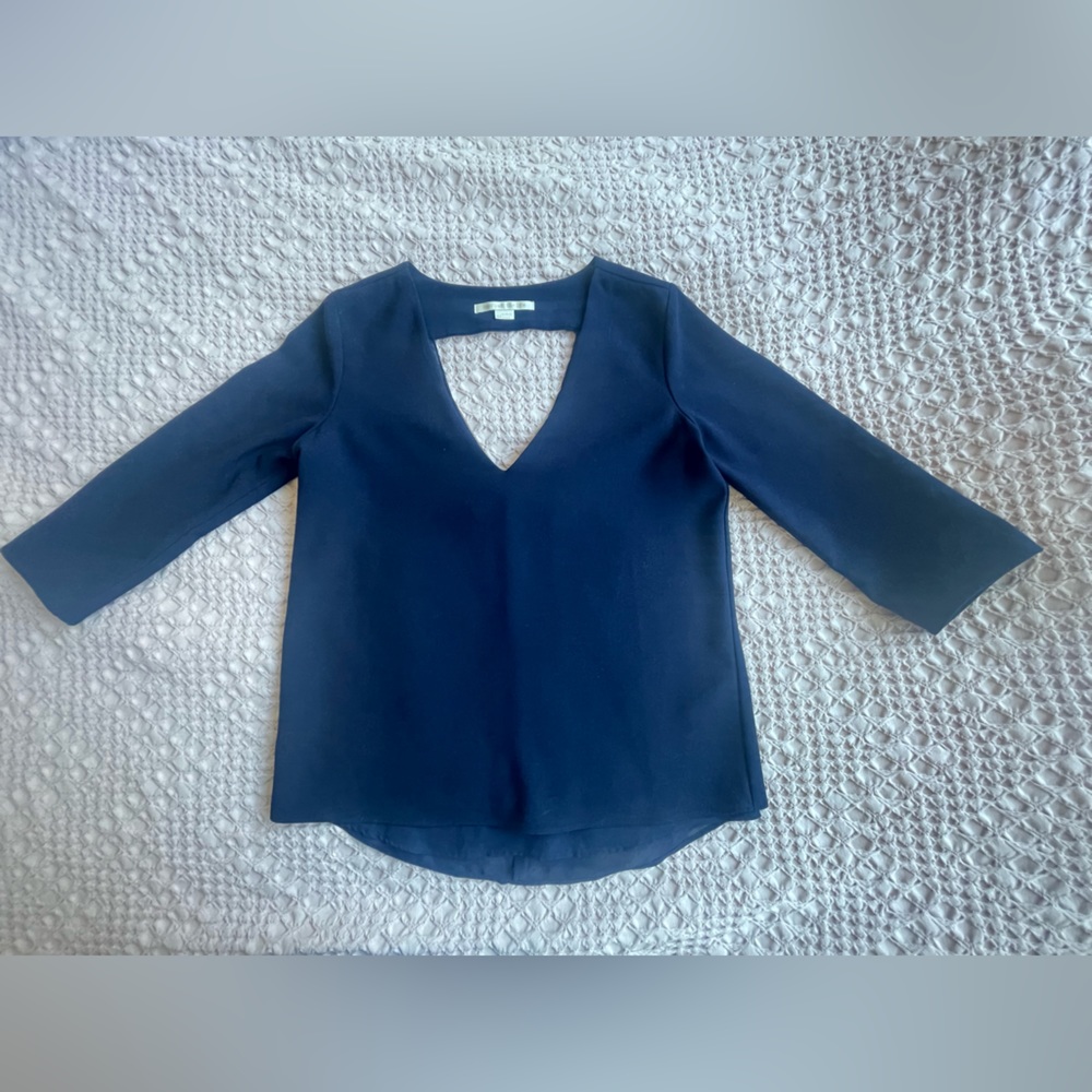 Cooper & Ella navy open back zip blouse